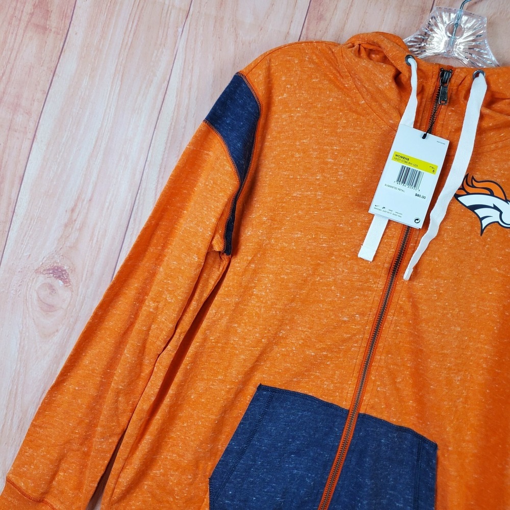 Nike Womens Sweatshirt Sz Small Orange Denver Broncos Football Full Zip - Picture 2 of 13